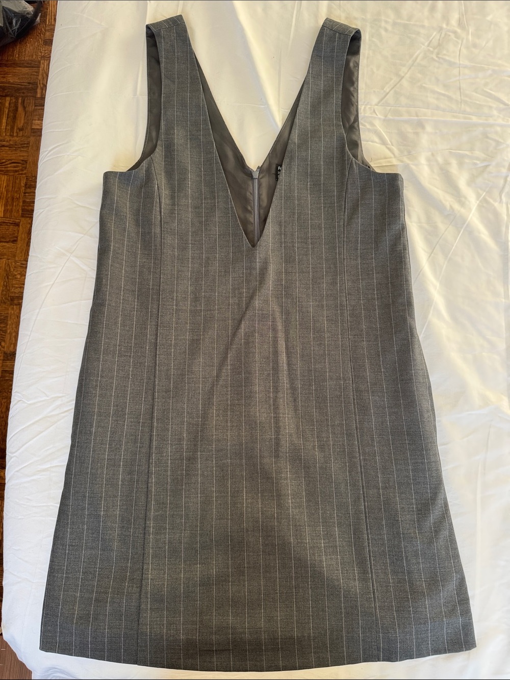 Frank & Oak Gray Pinstripe V-Neck Shift Dress - Picture 2 of 12